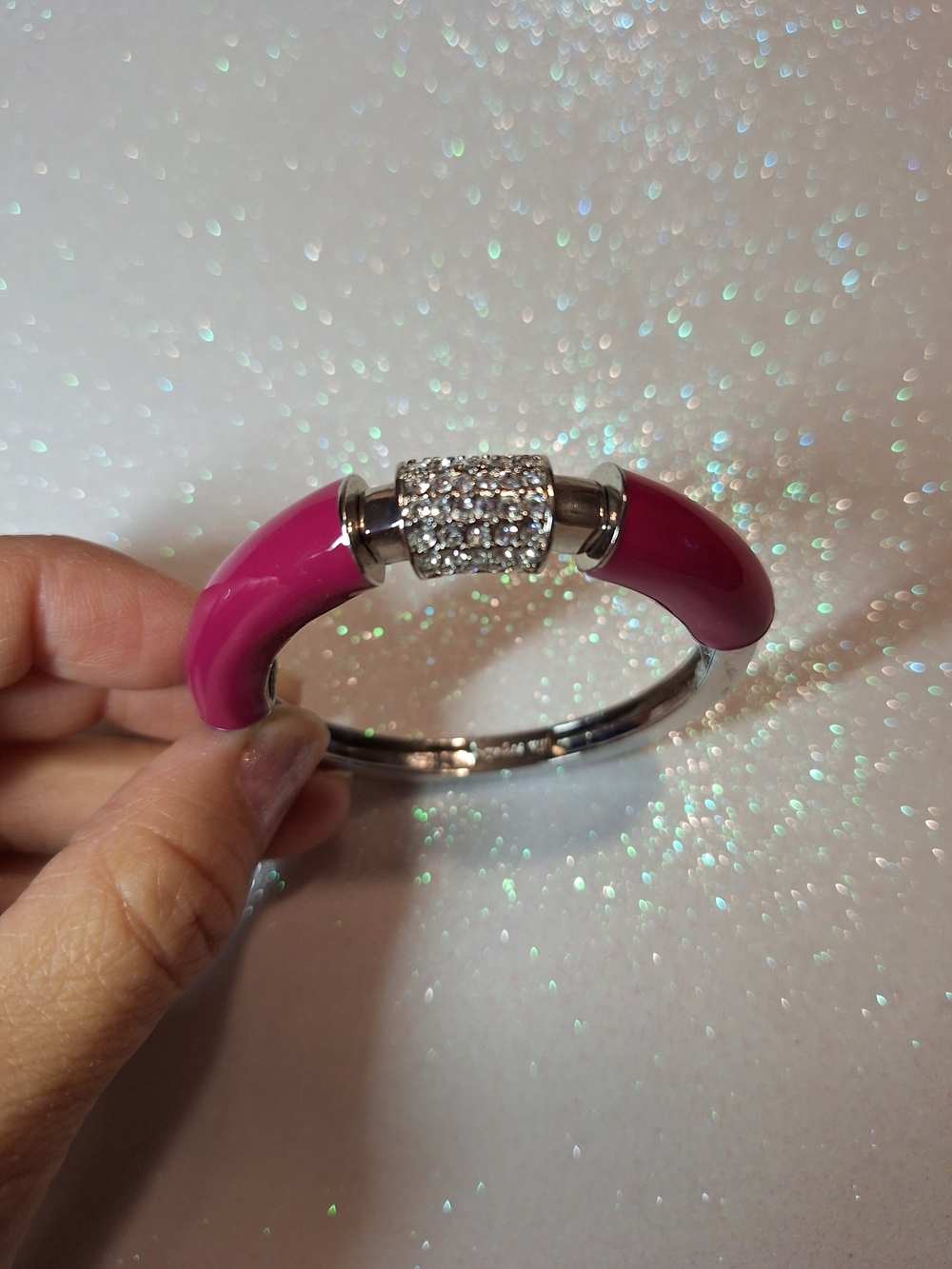 Lia Sofia Fushia Crystal Accent Elastic Bangle Bracelet With Pavo Stones